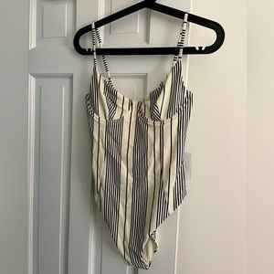 NWT Onia Isabella Pique White and Navy Striped Swimsuit Size M